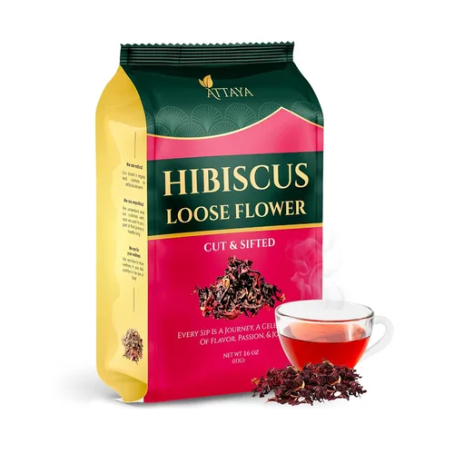 Vista 9 de Attaya Flores sueltas de hibisco natural, cortadas y tamizadas, 100% puras, secas, sin cafeína, ricas en antioxidantes para bienestar y relajación.