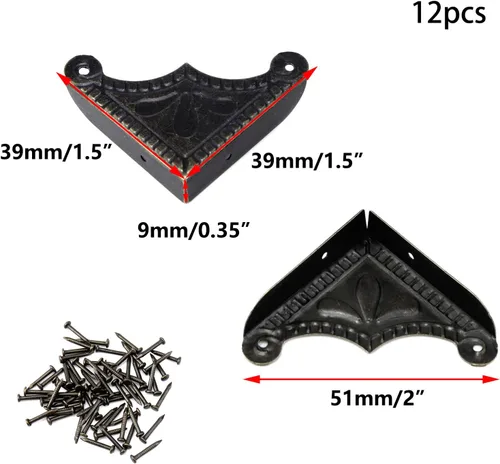 Vista 2 de Antrader 12 piezas de metal protector de esquina protector de seguridad parachoques decorativos muebles bordes cubiertas con tornillos tono bronce