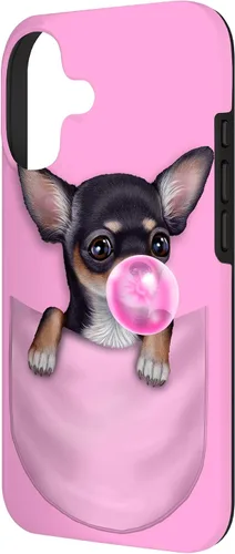 Vista 2 de Black Chihuahua Dog in Pocket with Bubble Gum Case for iPhone 17