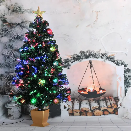 Vista 6 de 3ft Green Fiber Optic Christmas Tree,Prelit Artificial Tabletop mini Christmas Tree,Star,Butterfly and Ball Ornaments for Best Holiday Home