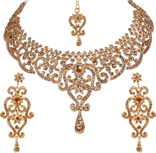 Vista 72 de Conjunto precioso de collar con look real Indian Bollywood, maravillosamente decorado, conjunto de collar adornado para mujer.