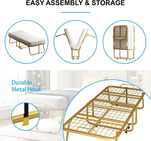 Vista 4 de PUREMIND Cama plegable con colchón de 4 pulgadas para adultos, cama plegable individual de 75 x 31 pulgadas, camas plegables portátiles, camas