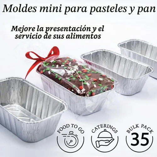 Vista 3 de Paquete de 35 mini moldes para pan de papel de aluminio de 1 libra, moldes de pan de aluminio para hornear, perfectos para hornear panes, pasteles