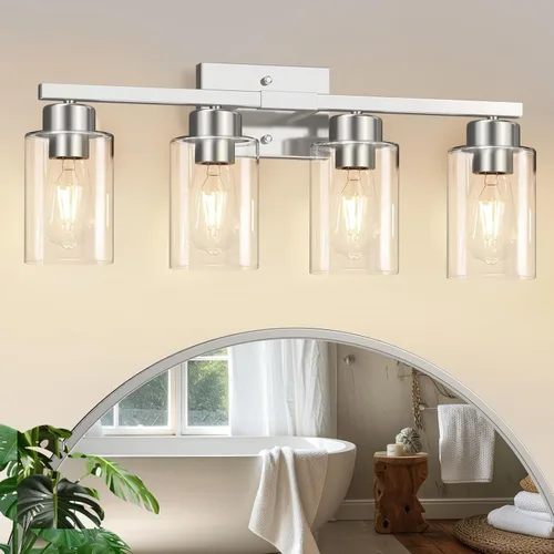Vista 44 de IZORRO Lámparas de baño, modernas luces de tocador, accesorios de iluminación de baño sobre espejo con pantalla de vidrio transparente, aplique