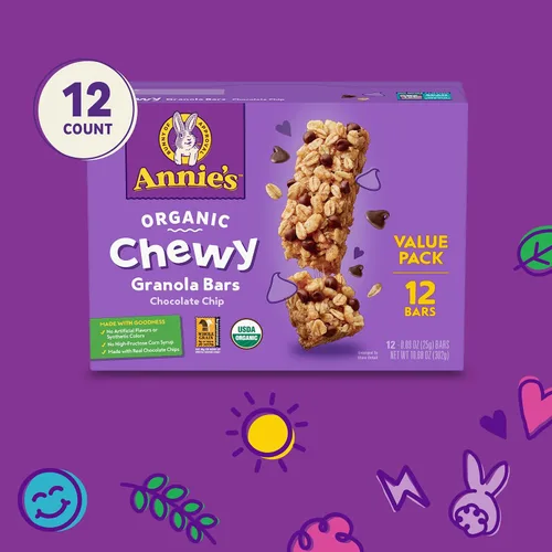 Vista 5 de Annie's Barras de granola masticables orgánicas, chispas de chocolate, 12 unidades (paquete de 6)