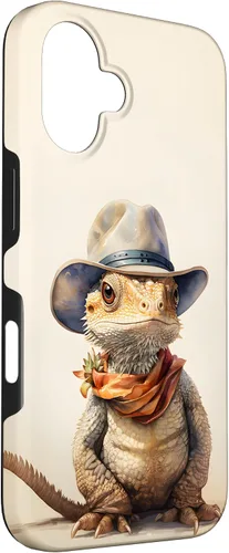 Vista 3 de iPhone 16 Lindo dragón barbudo Beardie con un estuche de sombrero de vaquero