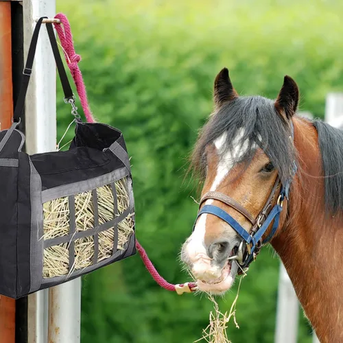 Vista 6 de 2 ganchos para correas de cubo de caballo, proveedores de caballos, correas de nailon ajustables para redes de bolsas de heno, comederos al aire