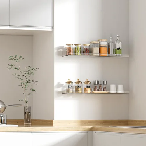 Vista 6 de upsimples Paquete de 2 estantes acrílicos de 23.6 x 5.5 pulgadas para almacenamiento en la pared, estantes flotantes de libros para niños