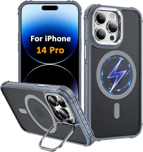 Vista 14 de Funda KETGII para iPhone 13, para iPhone 14, compatible con MagSafe, carga inalámbrica, resistente, a prueba de golpes, pata ajustable, delgada