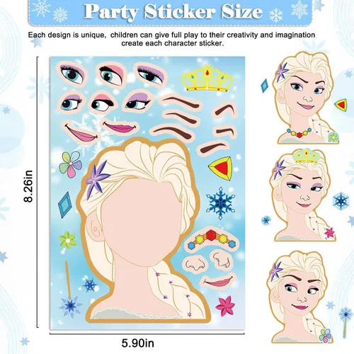 Vista 2 de 36 calcomanías para recuerdos de fiesta de Frozen, haz tus propias calcomanías para niños, haz hojas de cara, regalos divertidos para niños