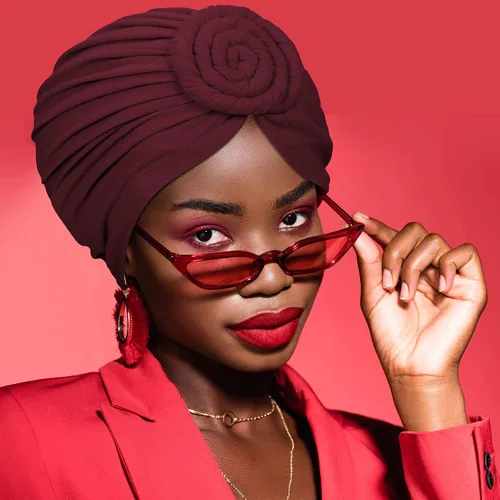 Vista 7 de SATINIOR 4 piezas con patrón africano preatado gorro turbante nudo gorro, gorro de diadema