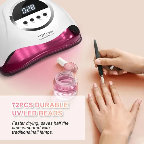 Vista 6 de Lámpara de uñas LED UV de 320 W, secador de uñas profesional con 72 cuentas, luz UV para uñas con 4 ajustes de temporizador, secador LED de gel