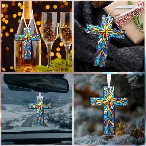 Vista 7 de FLAGWIX Regalos Cristianos de Navidad para Mujeres Fe - Adornos Acrílicos 2025 para Decoraciones de Árbol - Adorno de Cruz de Navidad, Regalos