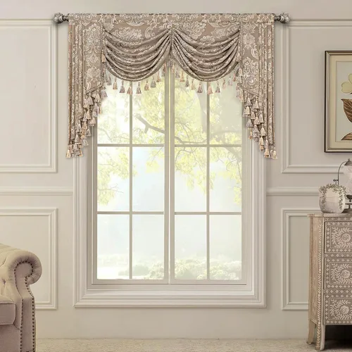 Vista 28 de Loom and Mill Cenefas de Cascada de Lujo para Ventanas, Elegante Cenefa de Cortinas Gruesas de Jacquard con Borlas para Sala de Estar, Dormitorio