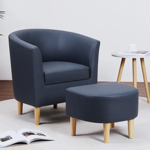 Vista 10 de DAZONE Silla Moderna de Mediados de Siglo, Silla de Acento Tipo Barril con Otomana, Juego Cómodo de Sillón con Reposapiés, Sillas Cómodas para Sala