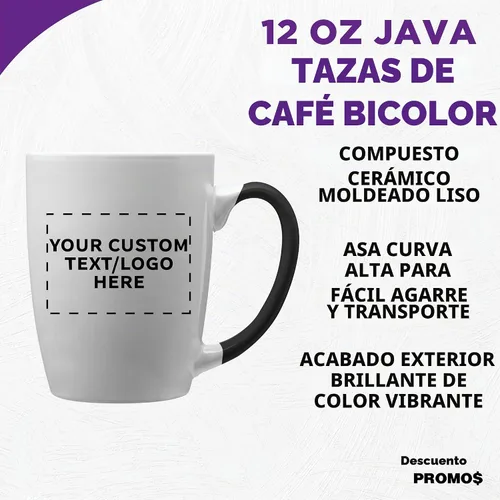 Vista 3 de DISCOUNT PROMOS Tazas de café personalizadas Java de dos tonos, 12 onzas, juego de 10/50/100 unidades personalizadas a granel para café, té