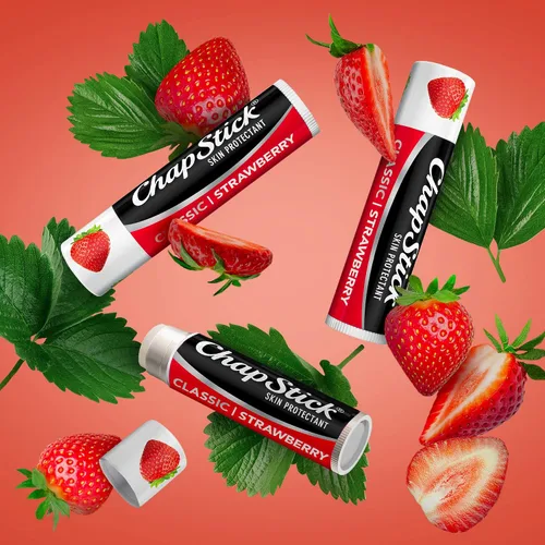 Vista 6 de ChapStick Hidratante de labios, fresa clásica, paquetes de 3 (12 juegos/36 tubos) – Bálsamo labial a granel, afrutado y dulce, 0.15 oz Ea