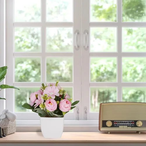 Vista 4 de Yoratee 4 paquetes de plantas falsas pequeñas en maceta con camelia para el hogar, interiores y exteriores, pequeñas decoraciones
