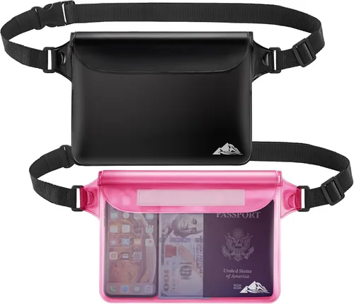 Vista 4 de HEETA Bolsa seca impermeable para mujeres y hombres (azul transparente de 5 litros) con paquete de 2 bolsas impermeables con correa ajustable