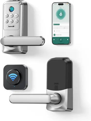 Vista 10 de Cerradura inteligente WiFi sin llave con asa, teclado de huellas dactilares Hornbill, palanca de bloqueo de puerta, cerrojo eléctrico, desbloqueo