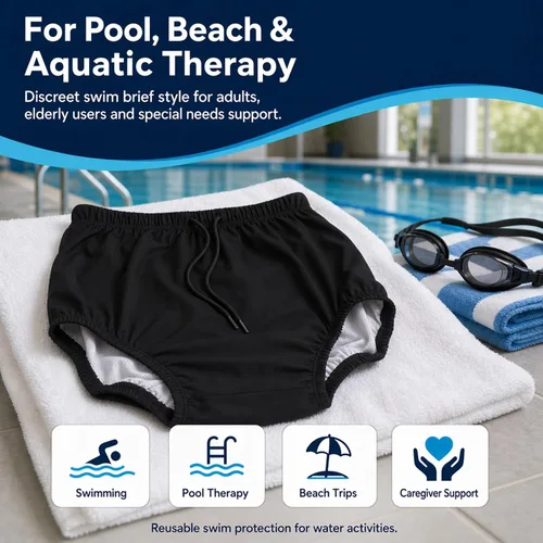 Vista 4 de AQX Pañales de natación reutilizables para adultos con necesidades especiales, cubierta de plástico para pañales a prueba de fugas, pantalón de goma