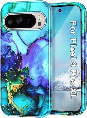 Vista 44 de Btscase Funda para Google Pixel 9 Pro 2024 [grado militar a prueba de golpes] elegante patrón de mármol delgado protector 3 capas de policarbonato