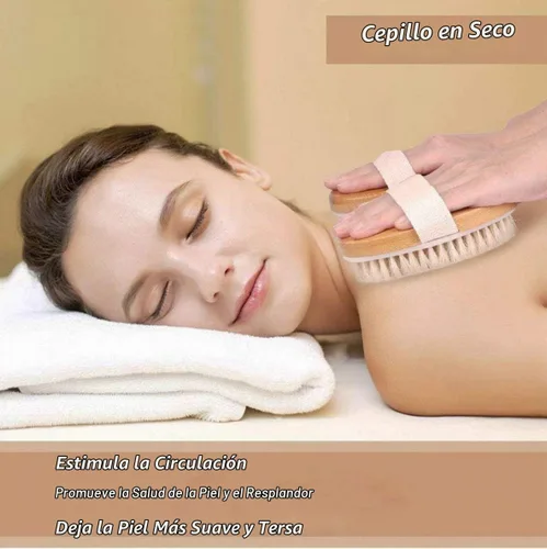 Vista 8 de TEMEAYE Cepillo corporal de cepillado en seco, mango de madera combinado con cerdas naturales de fuerza media, exfoliante suave para eliminar