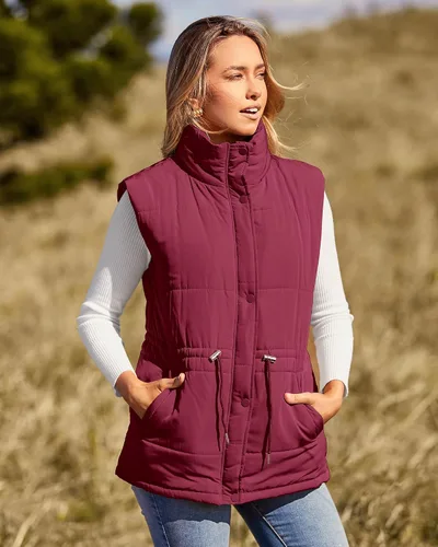 Vista 3 de BTFBM Chaleco casual para mujer, con botones, con cremallera, acolchado, con cordón, sin mangas, con bolsillos