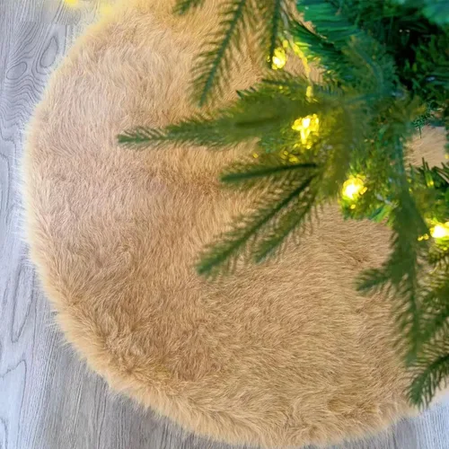 Vista 17 de Falda de árbol de Navidad de felpa negra de 24 pulgadas, pequeña, de piel sintética gruesa, lujosa decoración navideña para Año Nuevo, decoración