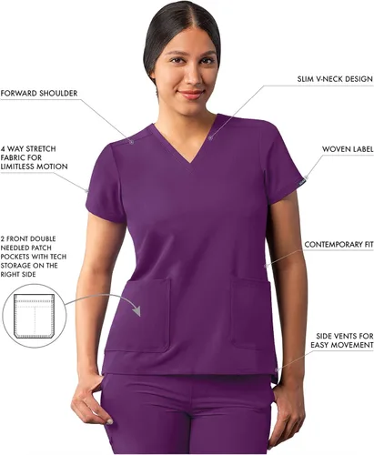 Vista 3 de Adar Addition - Ropa quirúrgica para mujer, moderna camiseta médica con cuello en V