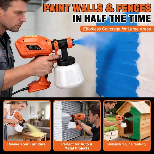 Vista 7 de Pulverizador de pintura para pintura de casa, pistola de pintura en aerosol HVLP de 800 W con 4 boquillas y 3 patrones, contenedor de aerosol