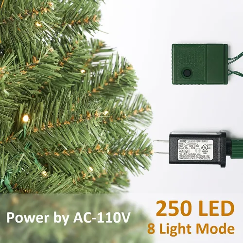 Vista 4 de Árbol de Navidad preiluminado de 6.5 pies, árbol de Navidad artificial con 250 luces LED, soporte de metal de 850 puntas y ramas con bisagras