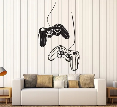 Vista 4 de Joystick - Adhesivo decorativo para pared, diseño de videojuegos, sala de juegos, niños, vinilo (ig2532) M 22.5 x 35 pulgadas, color negro