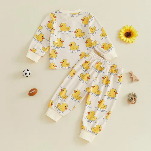 Vista 4 de 6, 12, 18, 24 meses, 2, 3, 4T, ropa de bebé, camisa de manga larga, pantalones de cintura elástica, conjunto de trajes de otoño Amarillo