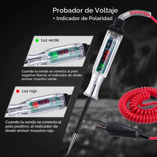 Vista 4 de Probador de circuito automotriz digital LED premium, luz de prueba DC 2.6V-32V con cable de resorte extendido PU portátil, probador de bajo voltaje