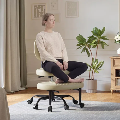 Vista 7 de Silla de oficina con patas cruzadas, sillas giratorias de 360° para adultos, silla de oficina ergonómica de patas cruzadas ajustable en altura