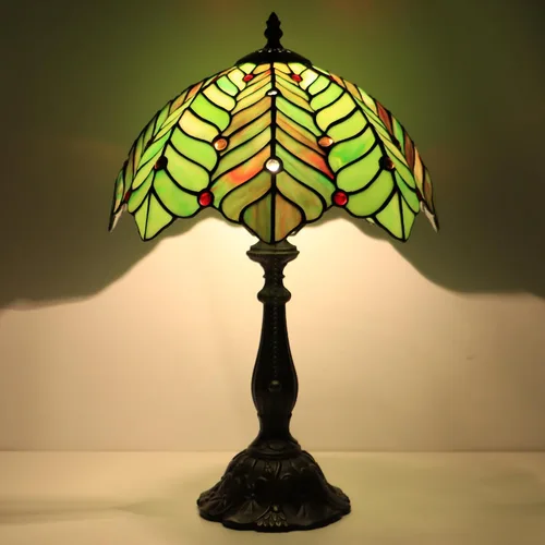 Vista 10 de Tiffany Lamp Stained Glass Table Lamp Bedside Reading Light W12H19 Inches (Sea Blue Pearl Style)