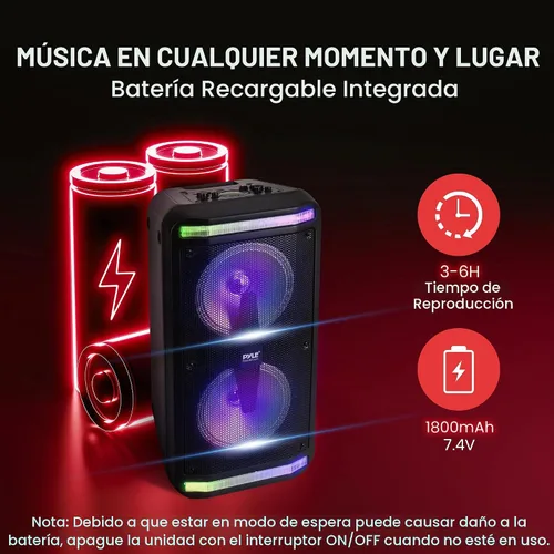 Vista 5 de [Usado] Pyle Pyle PPHP288B - Sistema de altavoces PA Bluetooth portátil Bluetooth recargable de 600 W para interiores y exteriores, sistema PA