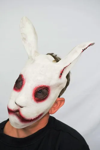 Vista 4 de Acid Tactical Máscara de conejo asesino de Halloween, máscara de conejo malvado aterrador