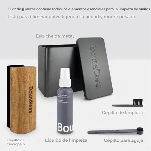 Vista 3 de Boundless Audio Kit de Limpieza de Discos de Vinilo - Kit Limpiador de Vinilo 5 en 1 Incluye Cepillo para Discos, Limpiador de Aguja, Solución
