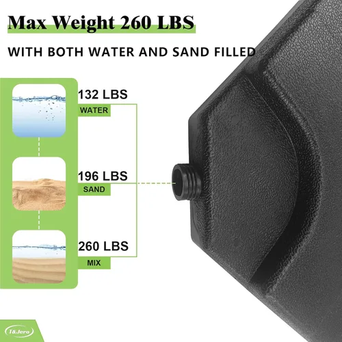 Vista 4 de T&Jero Base de plástico resistente de 4 piezas para patio al aire libre, sombrilla voladiza, 260 libras con relleno de agua y arena, color negro