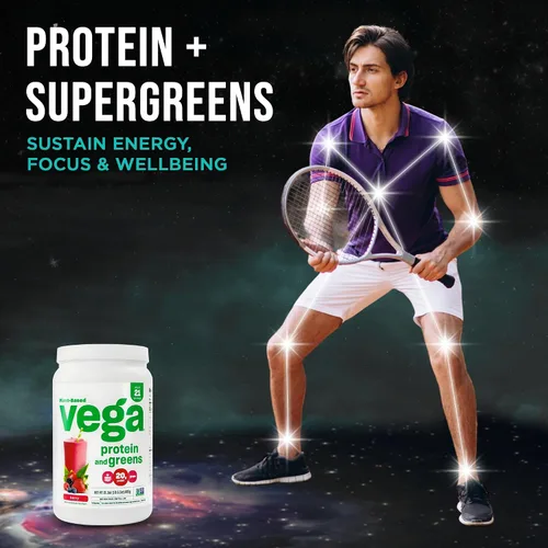 Vista 2 de Vega Proteínas y verduras, baya, proteína a base de plantas Polvo de proteínas más vegetales - Polvo de proteína, ceto-amigable, vegetariano, sin