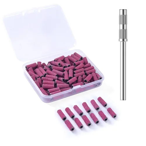 Vista 23 de 100 piezas de bandas pequeñas de lijado de uñas para taladro de uñas, bits mini de 3.1mm de mandril de lijado de uñas de grano 80 para uñas
