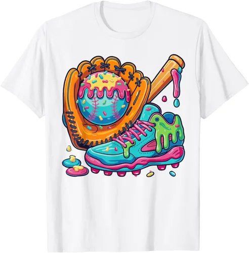 Vista 3 de Ice Cream Drip Baseball Stuff Baseball Drip For Boys Youth T-Shirt, Negro -, Pequeña