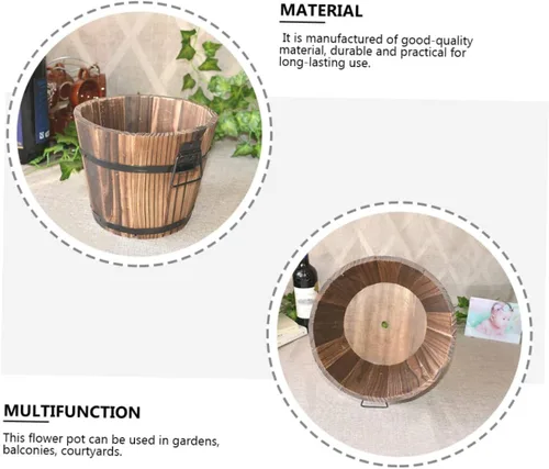 Vista 5 de Maceta de madera para suculentas, 3 piezas, macetero grande para suculentas, para exteriores, macetas redondas rústicas, macetas de madera rústicas