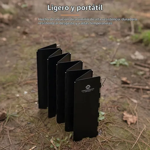 Vista 3 de Campingmoon - Parabrisas para estufa de campamento, 10 placas de aluminio Negro 5.9 pulgadas de altura (BKYD-8)