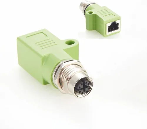Vista 15 de Elecbee Adaptador de mamparo M12 a RJ45 impermeable M12 A Código 8 Pin hembra a RJ45 Jack de ángulo recto naranja