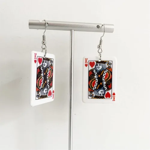 Vista 8 de Pendientes colgantes de póquer de acrílico grandes y divertidos, hipoalergénicos, creativos, para mujeres, niñas, juegos de azar, regalo de joyería