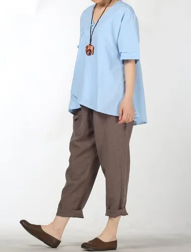 Vista 5 de Minibee Blusa de lino retro con botones de rana china para mujer