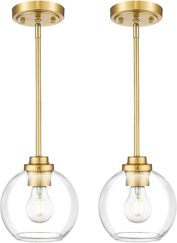 Vista 11 de PL101BG - Lámpara colgante dorada de 7 pulgadas, vidrio globo transparente, PL101BG Dorado (Gold 1)